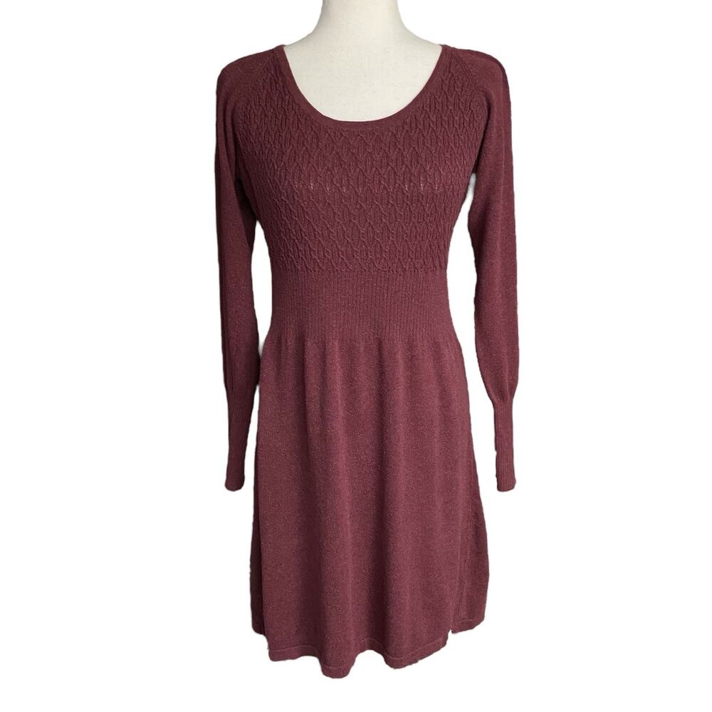 Prana Zora Sweater Dress‎ Womens S Maroon Cotton Long Sleeve Knit Classic Cozy